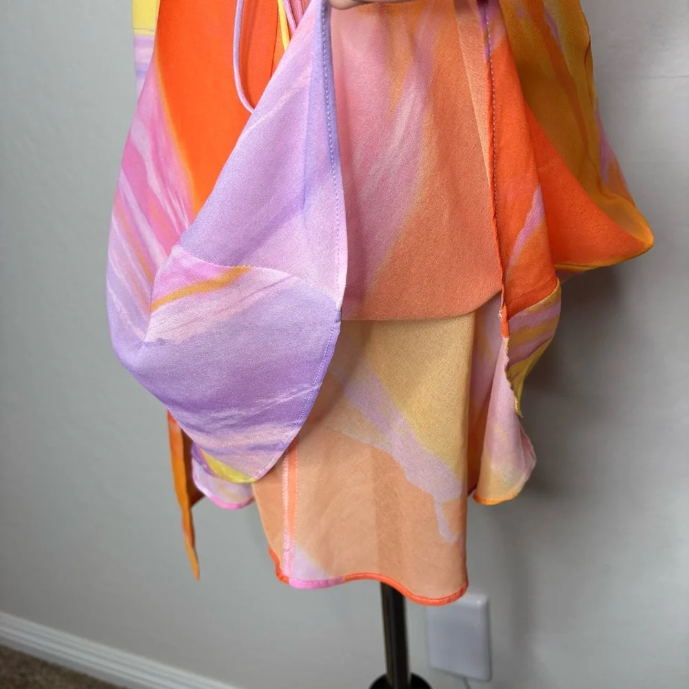 For Love & Lemons Sunny Mini Dress XS Sunset Tie Dye Orange Pink Resort Party - Picture 10 of 13
